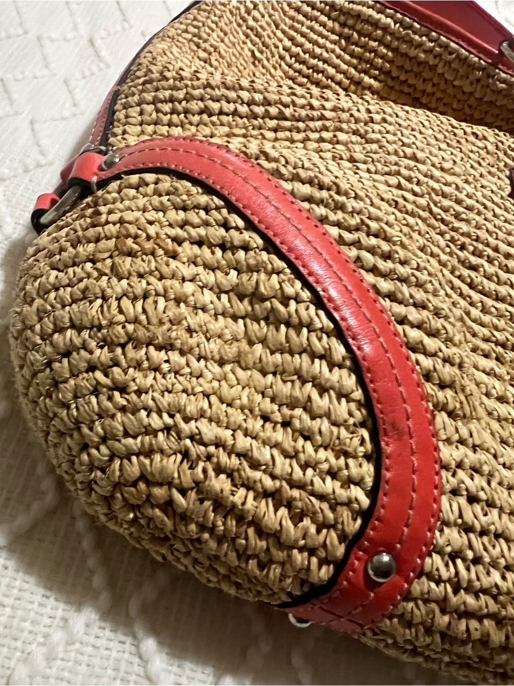 Vintage Coach Straw Hobo Shoulder Bag with Red Leather Trim - Picture 5 of 13